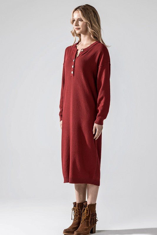 Women’s Plus Button-Front Long Sleeve Soft Sweater Midi Dress | Zarnesh