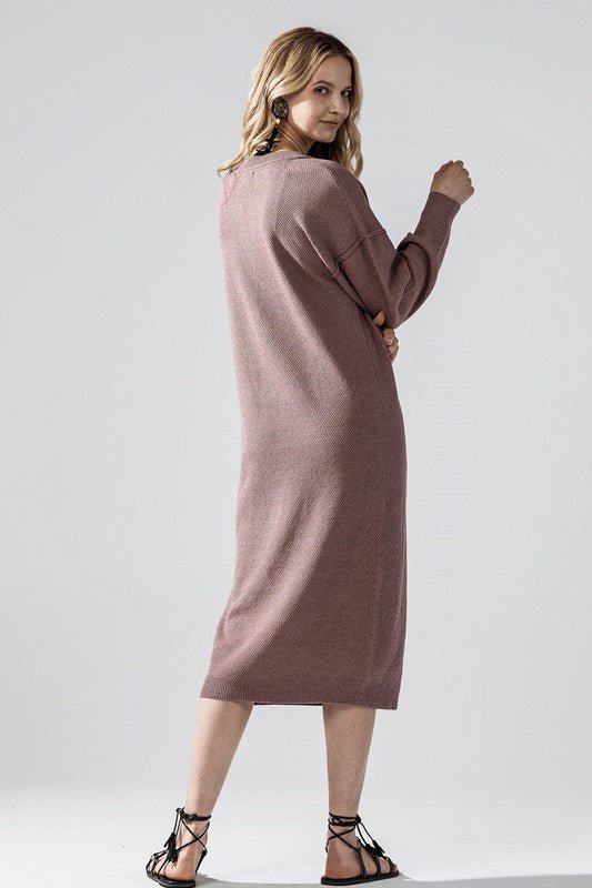 Women’s Plus Button-Front Long Sleeve Soft Sweater Midi Dress | Zarnesh