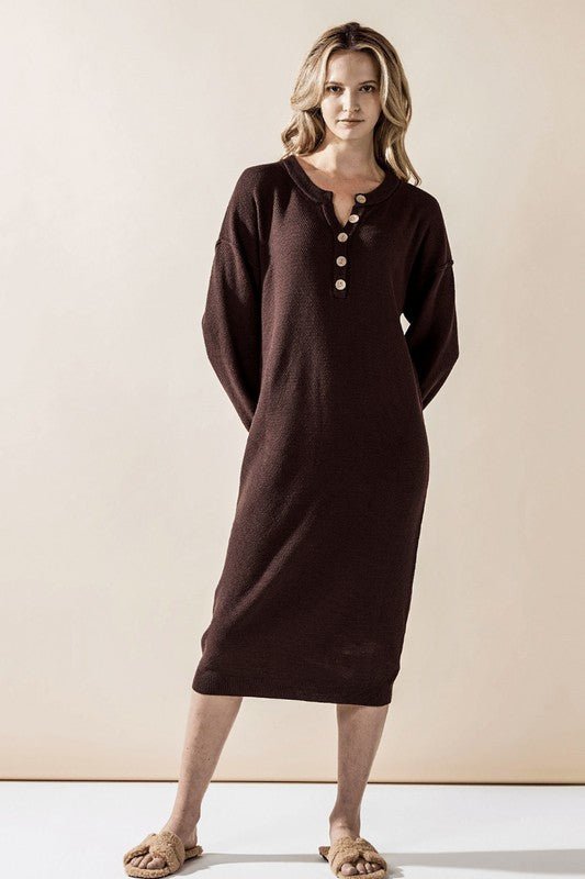 Women’s Plus Button-Front Long Sleeve Soft Sweater Midi Dress | Zarnesh