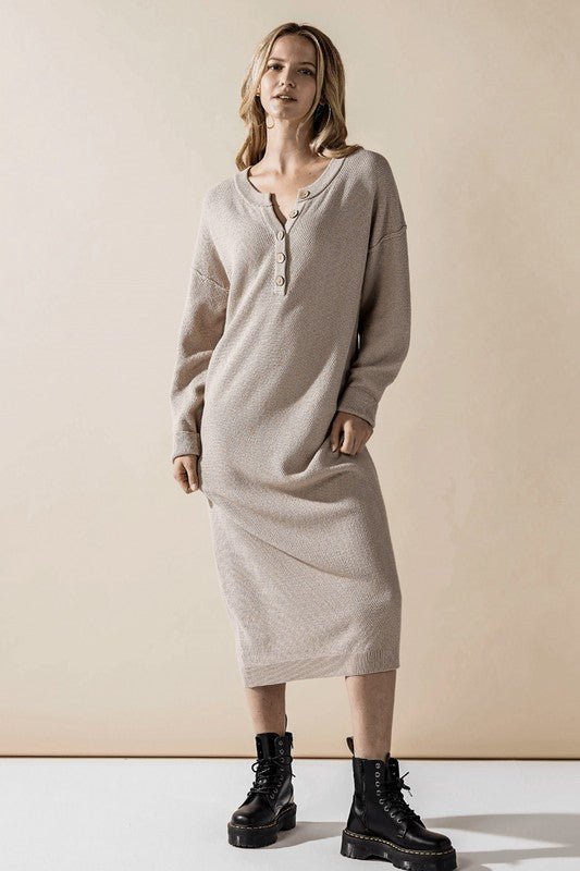 Women’s Plus Button-Front Long Sleeve Soft Sweater Midi Dress | Zarnesh