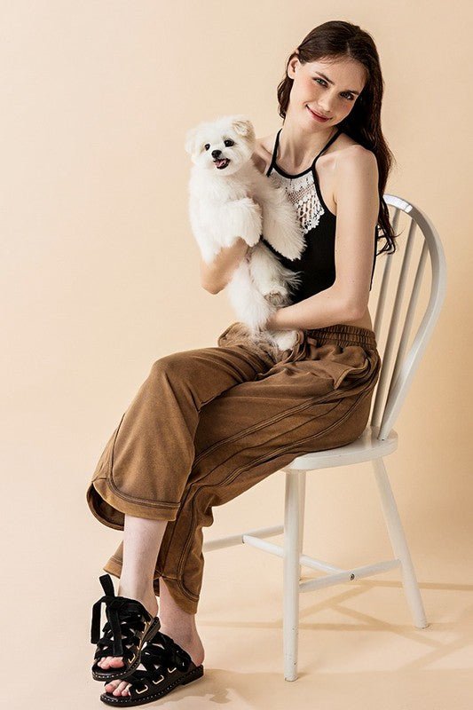 Women’s Plus Dolphin Tail Wide-Leg Mineral Washed Pants | Zarnesh