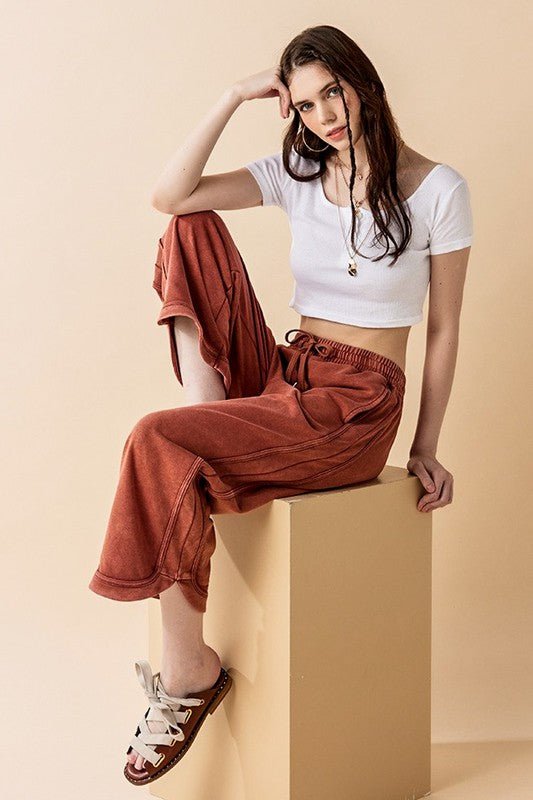 Women’s Plus Dolphin Tail Wide-Leg Mineral Washed Pants | Zarnesh