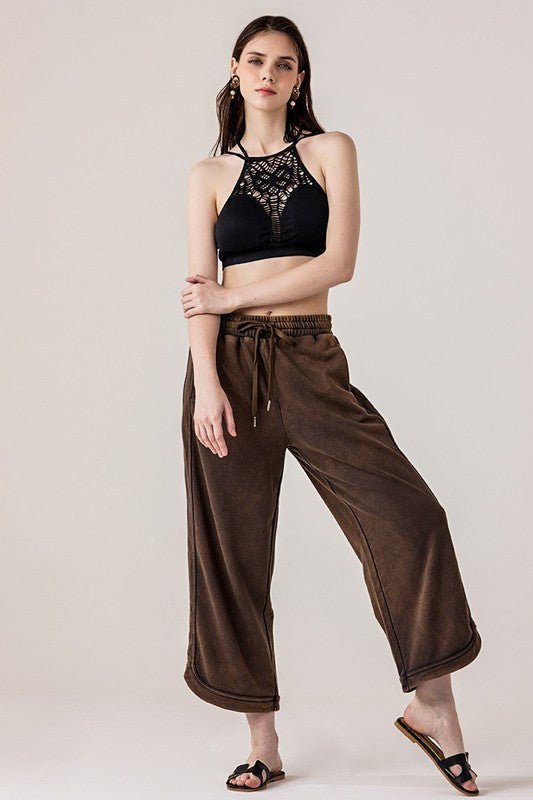 Women’s Plus Dolphin Tail Wide-Leg Mineral Washed Pants | Zarnesh