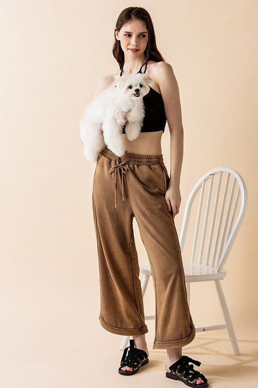 Women’s Plus Dolphin Tail Wide-Leg Mineral Washed Pants | Zarnesh