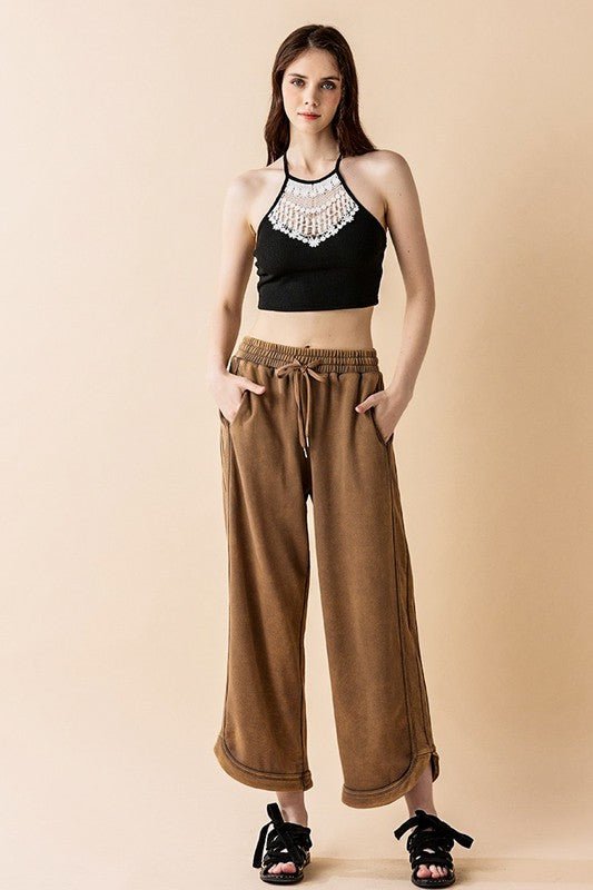 Women’s Plus Dolphin Tail Wide-Leg Mineral Washed Pants | Zarnesh