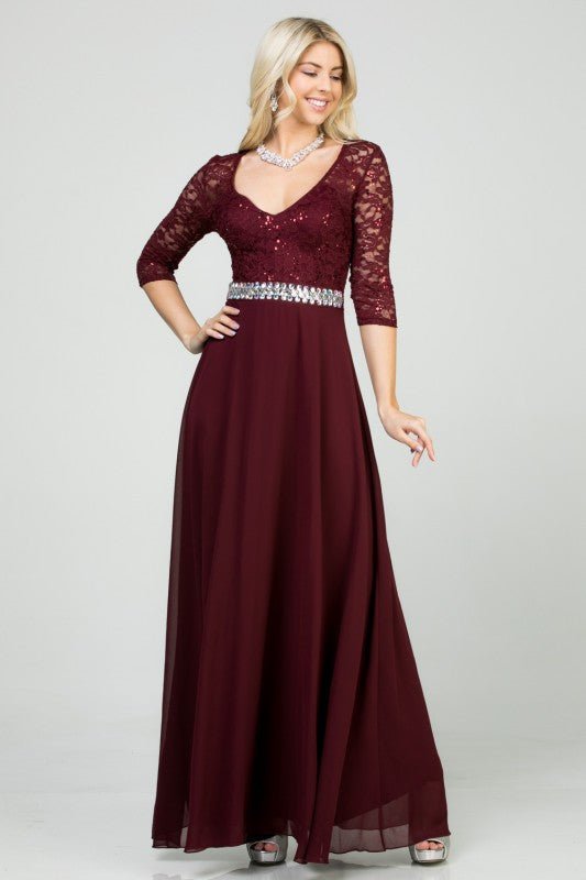 Women's Plus Lace Half Sleeve Gown V-Neck A-Line Maxi Dress | Zarnesh Women's Plus Lace Half Sleeve Gown V-Neck A-Line Maxi Dress | Zarnesh