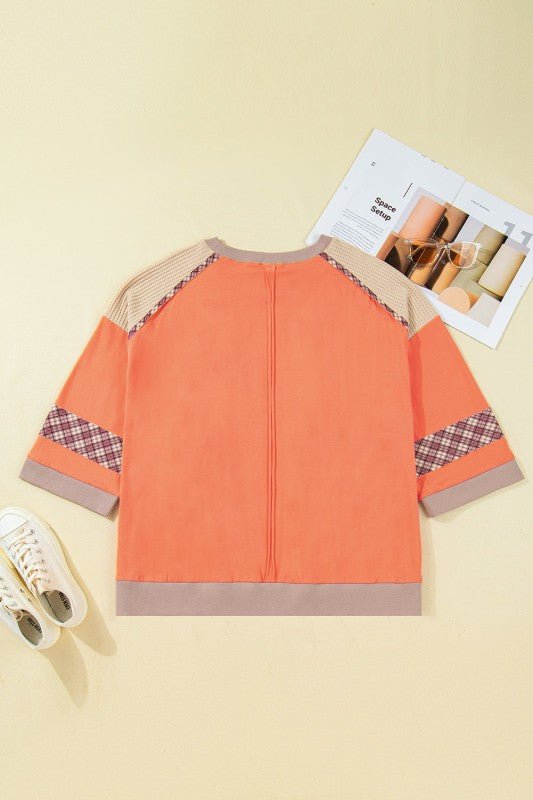 Women’s Plus Size Floral Flower Patchwork Plaid Waffle Top | Zarnesh