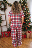 Women's plus size red plaid pajama set, back view