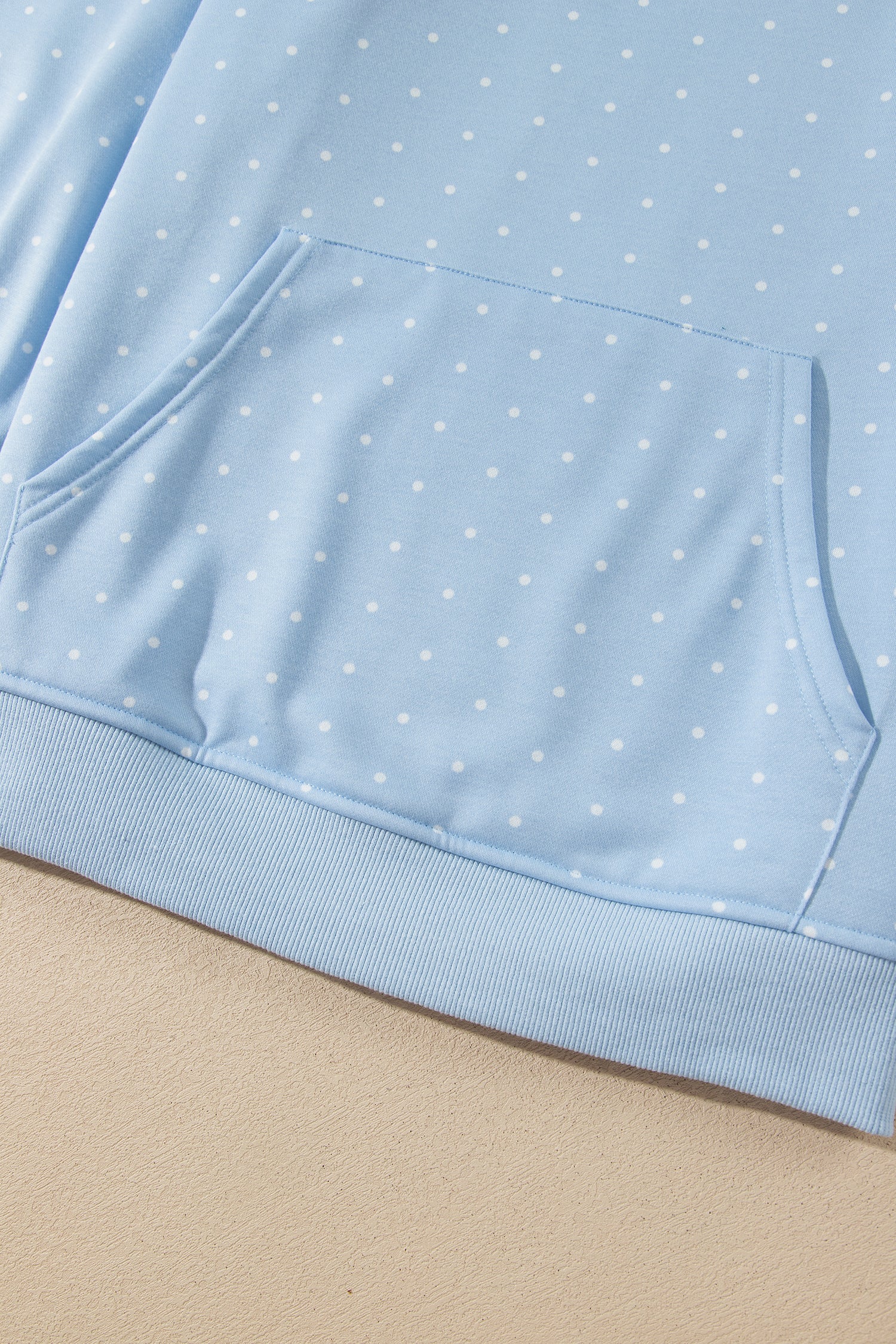 Sky blue polka dot hoodie kangaroo pocket and ribbed hem
