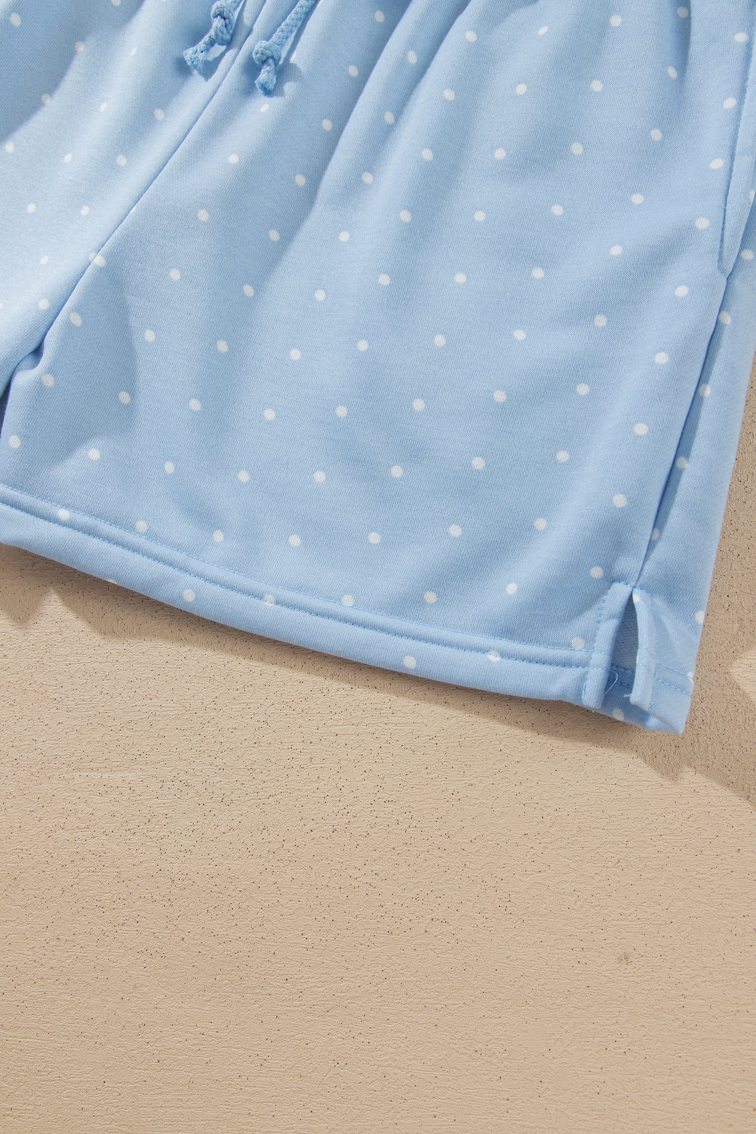 Sky blue polka dot shorts side slit hem