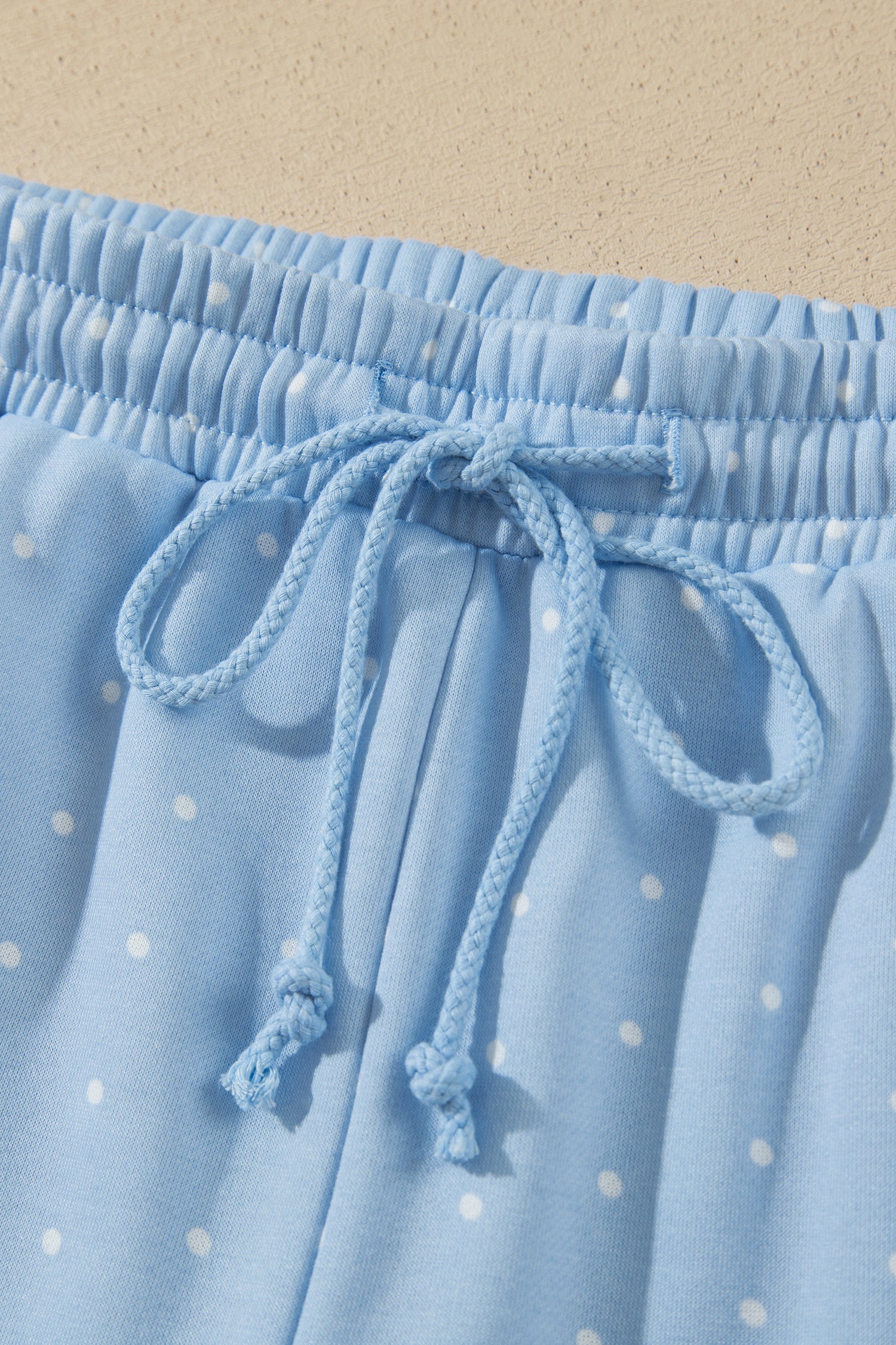 Sky blue polka dot shorts elastic drawstring waist