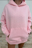 Pink polka dot hoodie with kangaroo pocket and matching shorts
