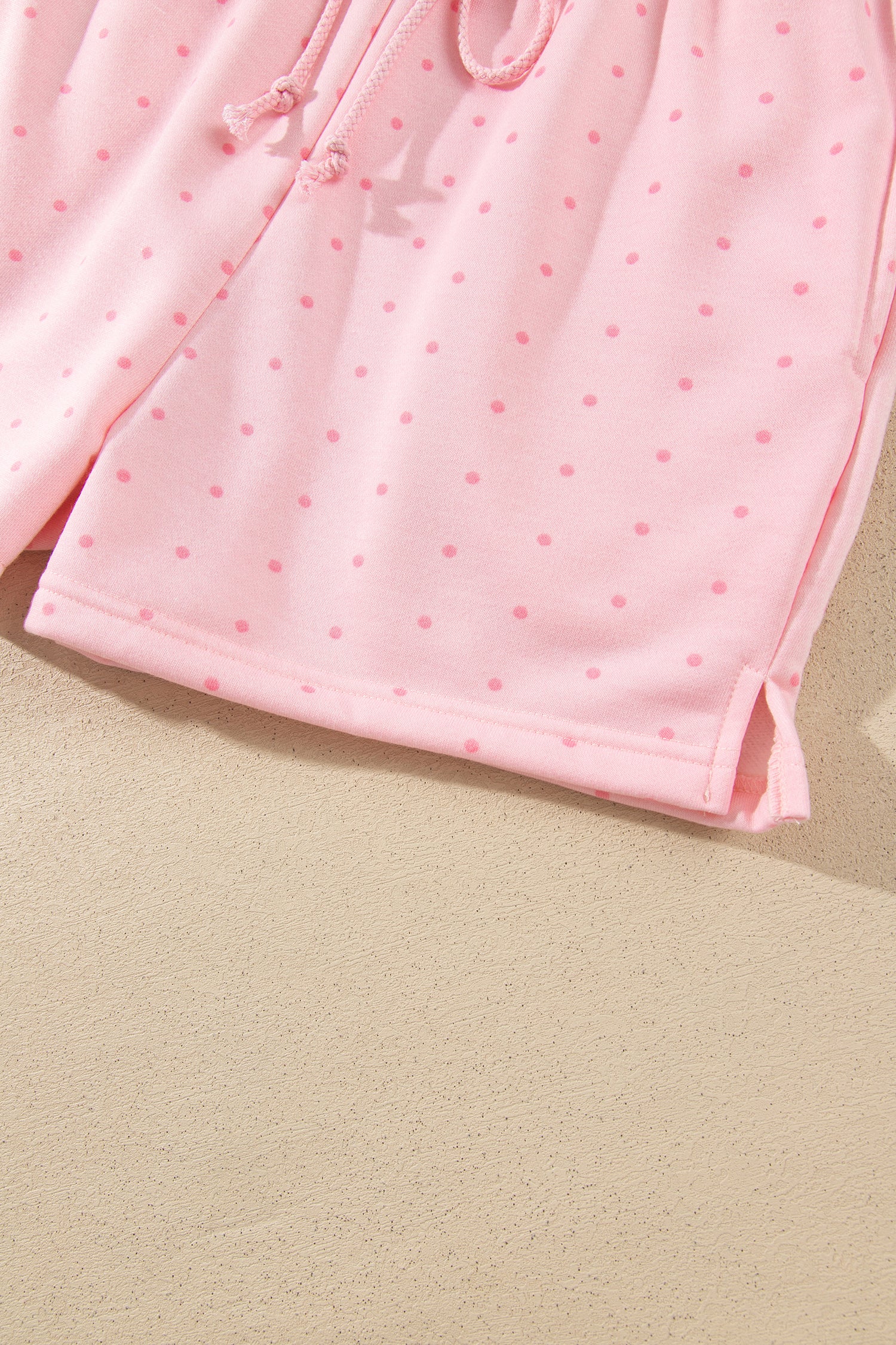 Pink polka dot shorts side slit hem