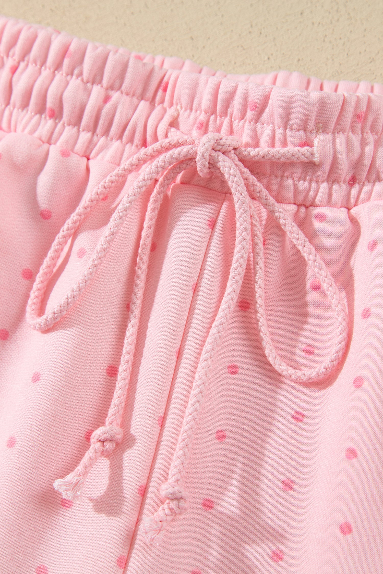 Pink polka dot shorts elastic drawstring waist