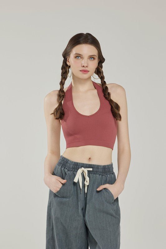 Women’s Ribbed Seamless V-Neck Knit Longline Bralette | Zarnesh