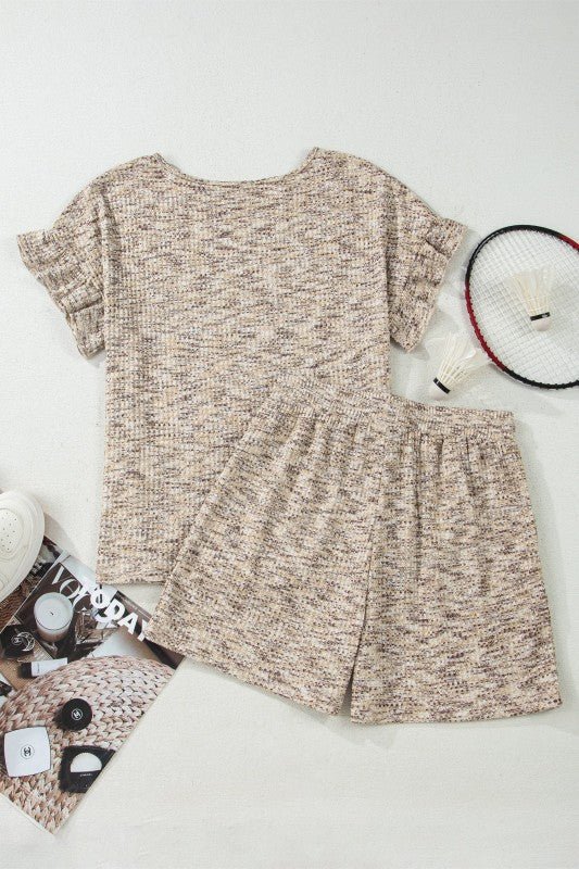 Women’s Ruffle Textured Sleeve Tee & Drawstring Shorts Set | Zarnesh