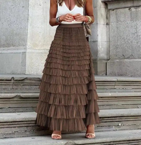 Women's Ruffle Tiered Mesh A-Line Maxi Skirt | Zarnesh