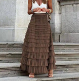 Women's Ruffle Tiered Mesh A-Line Maxi Skirt | Zarnesh