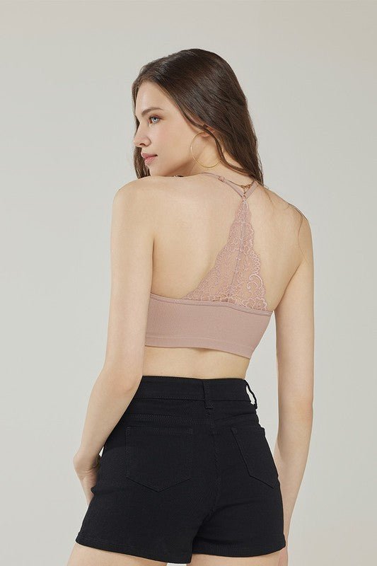 Women's Seamless Triangle Racerback Lace Knit Bralette | Zarnesh