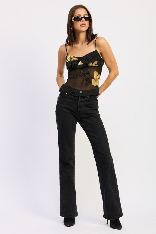 Women’s Sheer Floral Spaghetti Strap Sheer Cami Top | Zarnesh