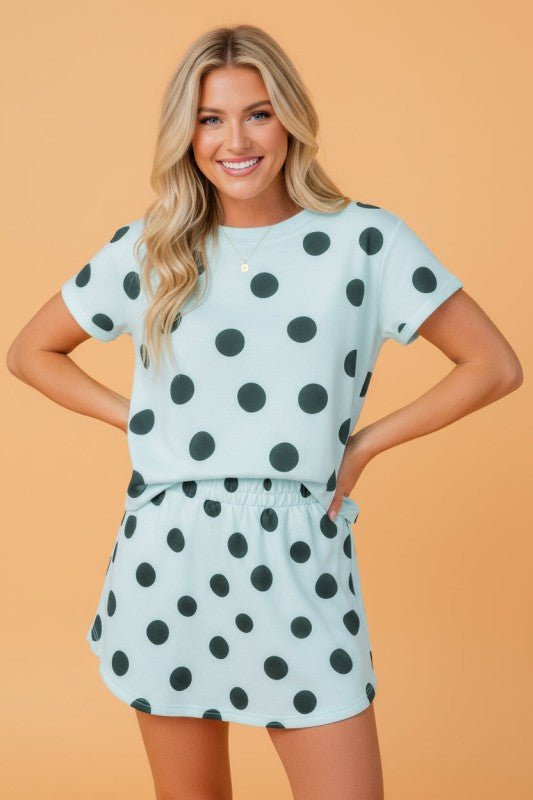 Women’s Short Sleeve Polka Dot Top & Mini Skirt Set | Zarnesh