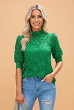 Women’s Short Sleeve Solid Lace High Neck Blouse | Zarnesh