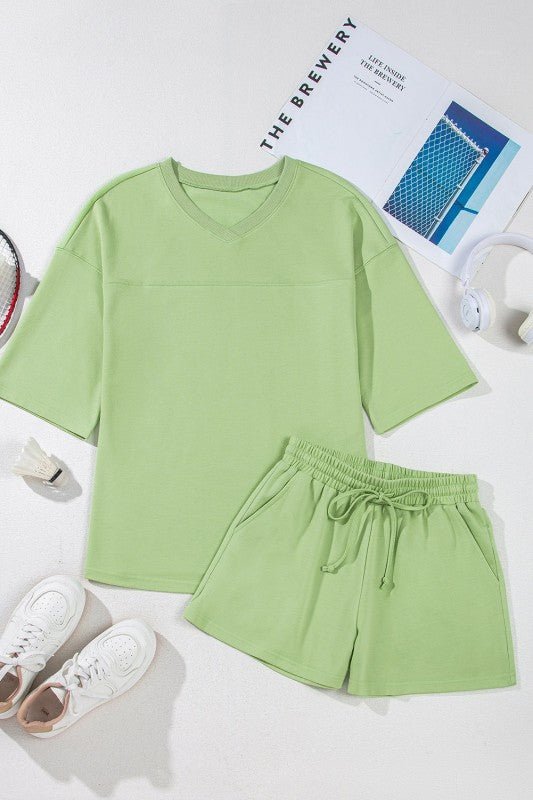 Women’s Solid Loose V-Neck Half Sleeve Tee and Shorts Set | Zarnesh