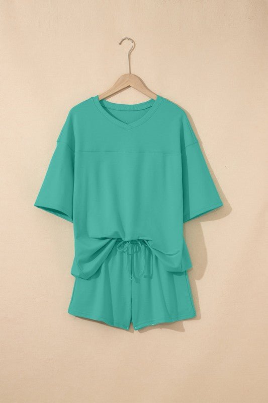 Women’s Solid Loose V-Neck Half Sleeve Tee and Shorts Set | Zarnesh