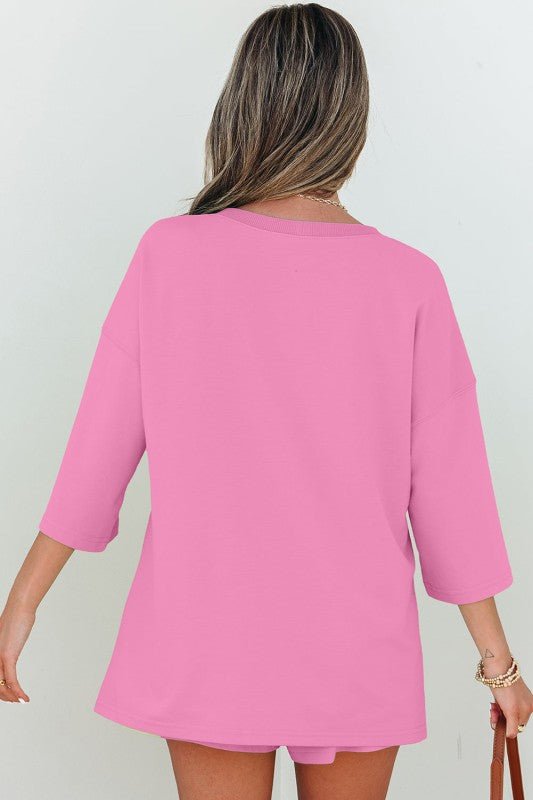 Women’s Solid Loose V-Neck Half Sleeve Tee and Shorts Set | Zarnesh