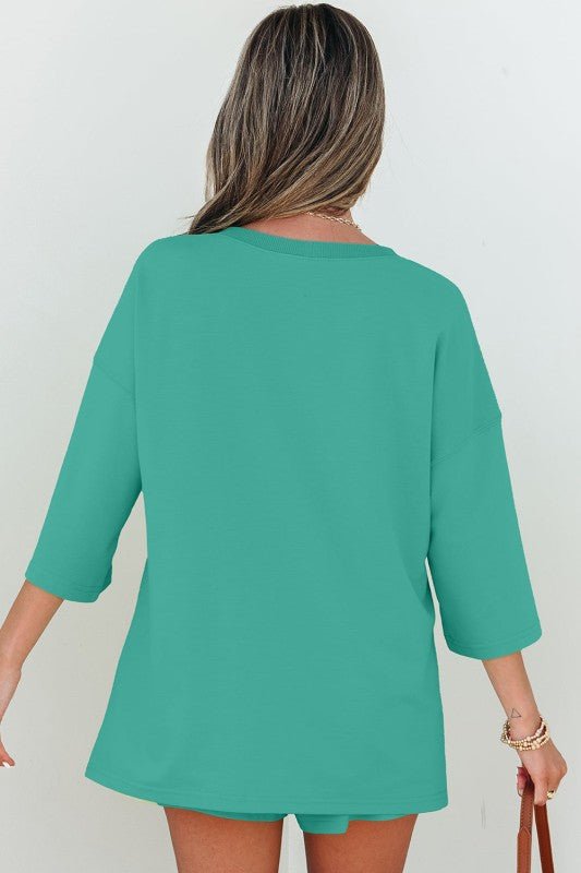 Women’s Solid Loose V-Neck Half Sleeve Tee and Shorts Set | Zarnesh