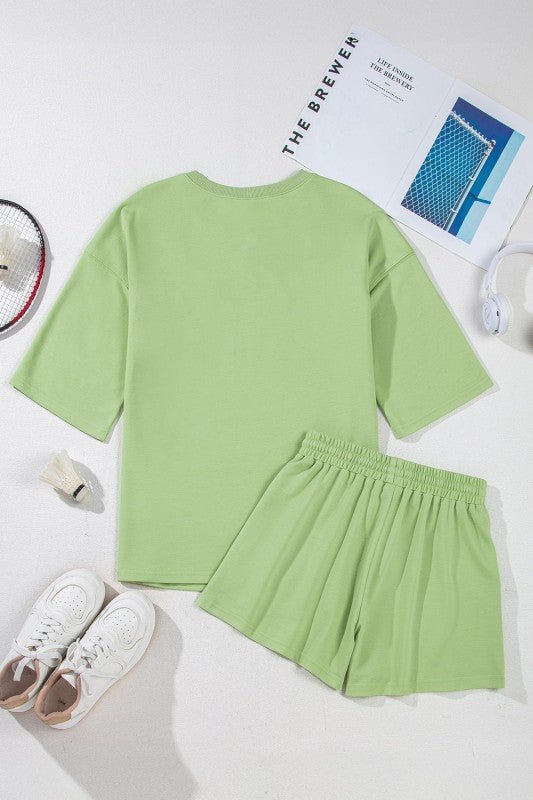 Women’s Solid Loose V-Neck Half Sleeve Tee and Shorts Set | Zarnesh