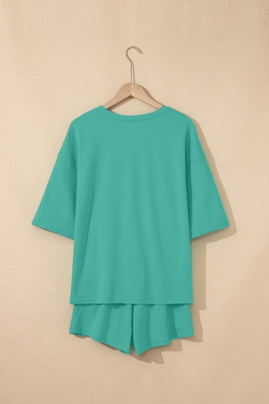 Women’s Solid Loose V-Neck Half Sleeve Tee and Shorts Set | Zarnesh