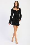 Women’s Solid Sweetheart Neckline Velvet Long Sleeve Mini Dress | Zarnesh