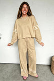 Parchment cropped top and drawstring wide leg pants set with cream stripes