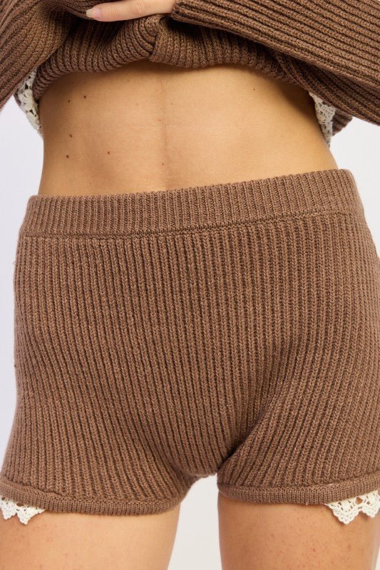 Women’s Sweater Solid Lace Detail Micro Shorts | Zarnesh