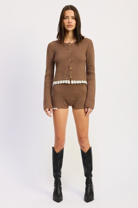 Women’s Sweater Solid Lace Detail Micro Shorts | Zarnesh