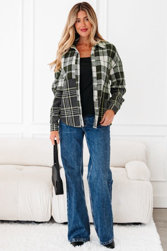 Women’s Textured Plaid Button Up Knit Shacket Jacket | Zarnesh