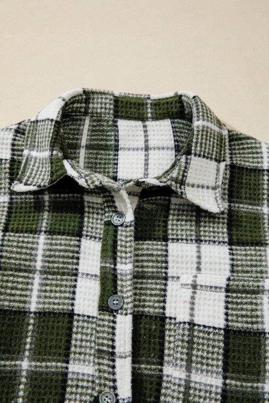 Women’s Textured Plaid Button Up Knit Shacket Jacket | Zarnesh