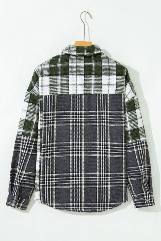 Women’s Textured Plaid Button Up Knit Shacket Jacket | Zarnesh