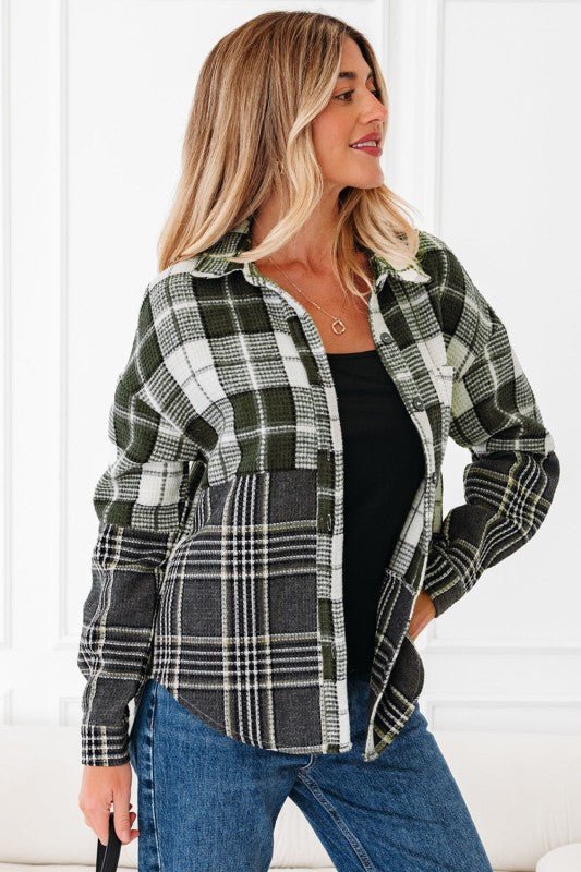 Women’s Textured Plaid Button Up Knit Shacket Jacket | Zarnesh