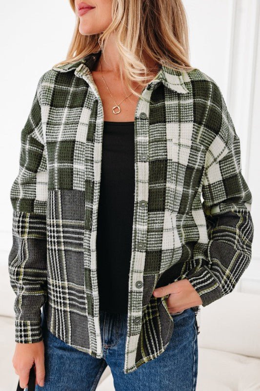 Women’s Textured Plaid Button Up Knit Shacket Jacket | Zarnesh