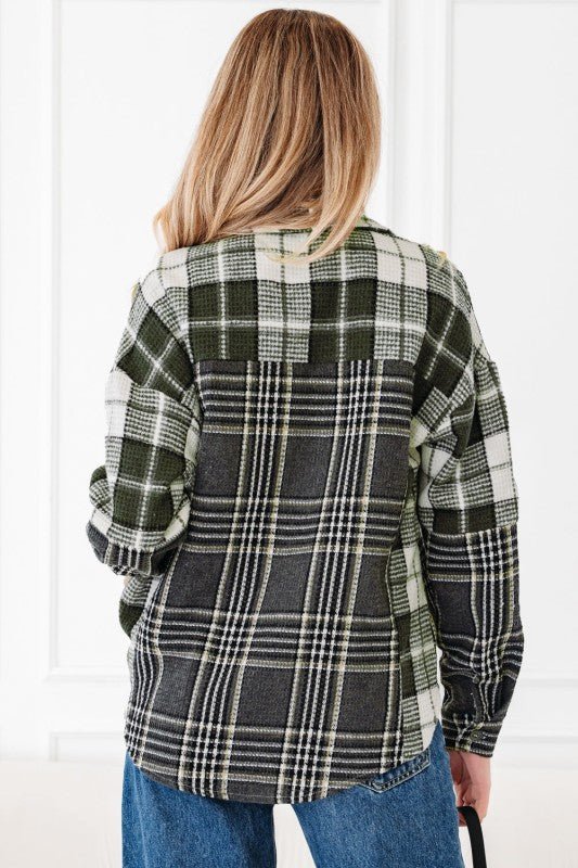 Women’s Textured Plaid Button Up Knit Shacket Jacket | Zarnesh
