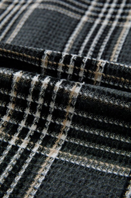 Women’s Textured Plaid Button Up Knit Shacket Jacket | Zarnesh