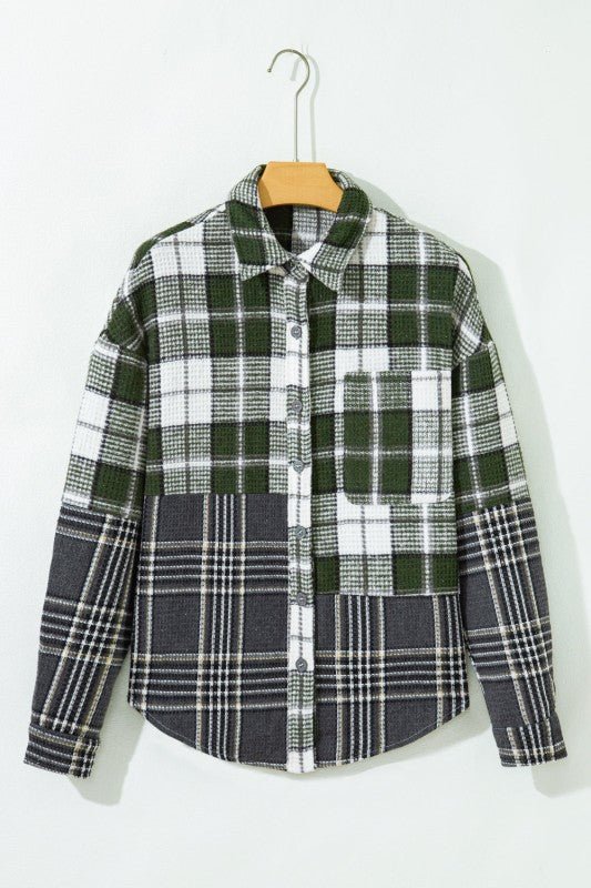 Women’s Textured Plaid Button Up Knit Shacket Jacket | Zarnesh