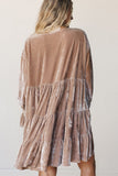 Women's velvet tiered mini dress, back view
