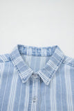 Women's Vertical Striped Denim Chest Pocket Shacket | Zarnesh