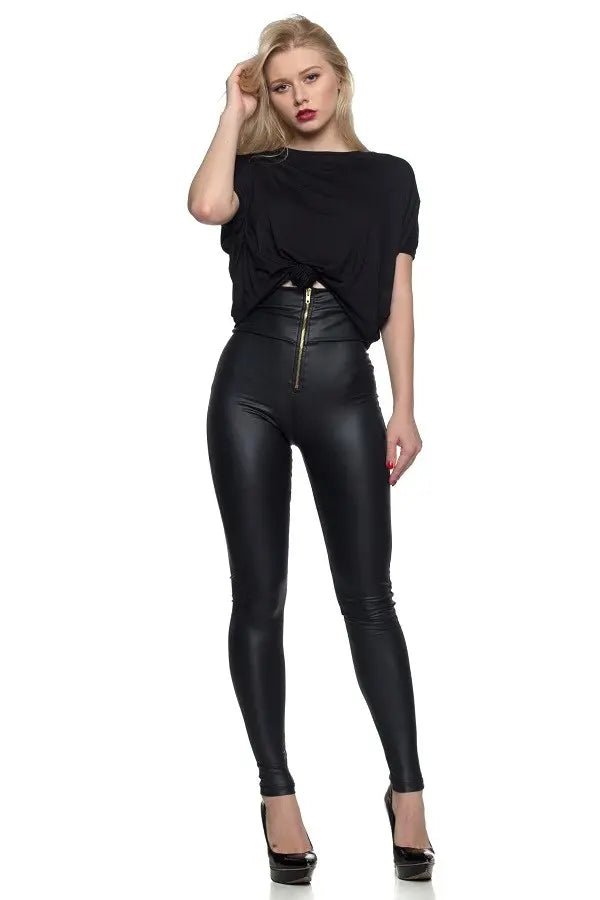 Zip Front High Waist Leather Moto Leggings | Zarnesh