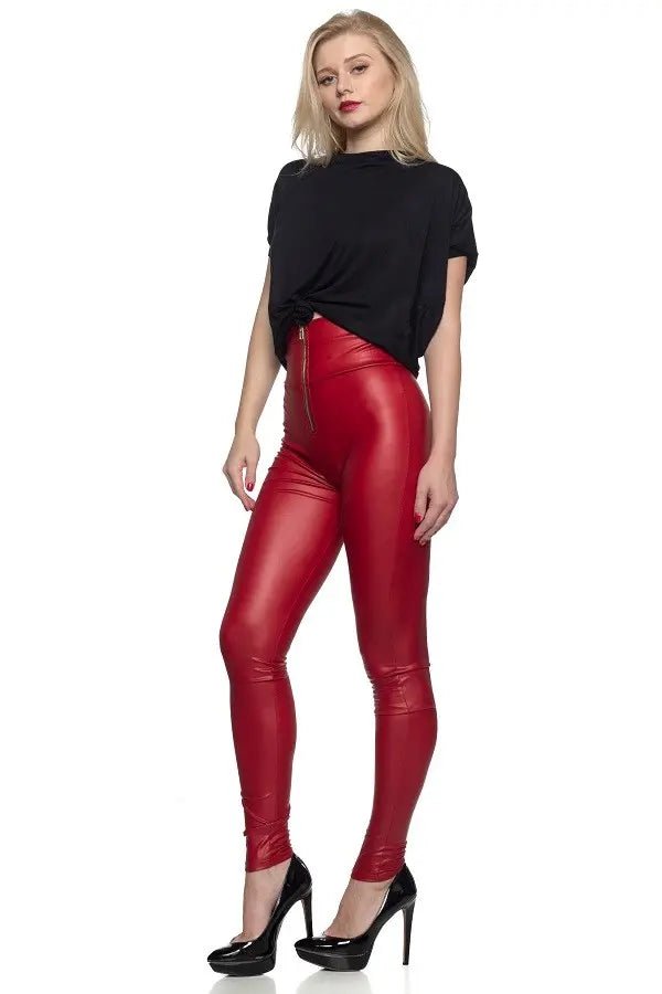 Zip Front High Waist Leather Moto Leggings | Zarnesh