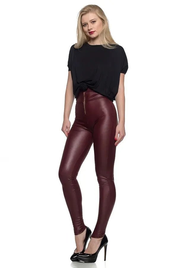 Zip Front High Waist Leather Moto Leggings | Zarnesh