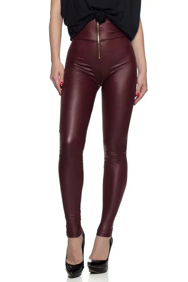 Zip Front High Waist Leather Moto Leggings | Zarnesh